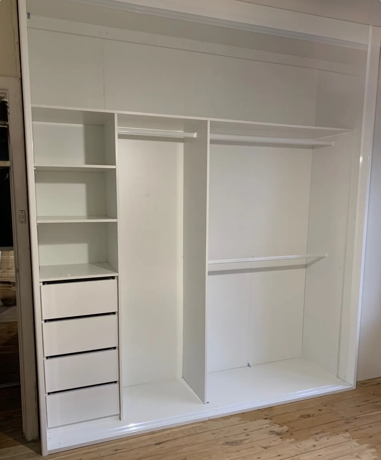 Wardrobe internal fit-out with drawers and hanging rails